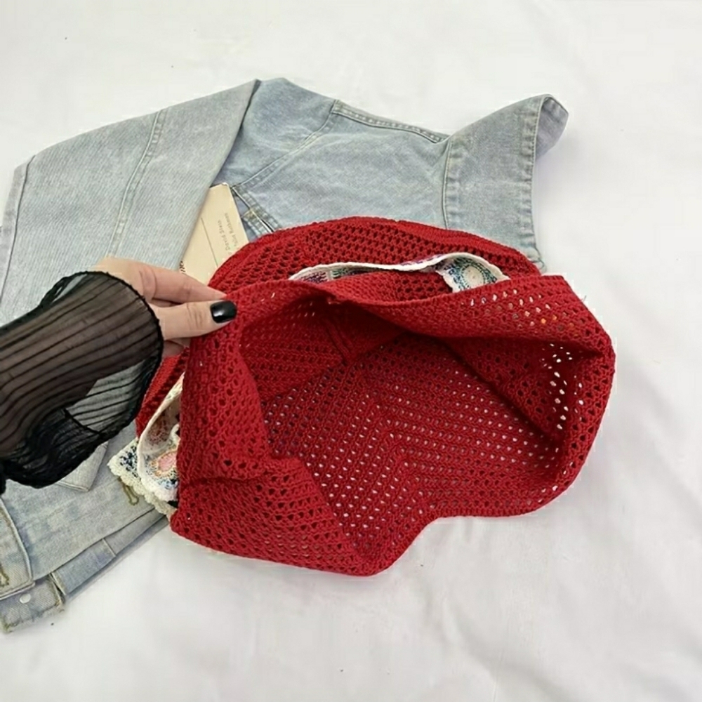 Knit Hobo Shoulder Bag w/ Crochet Strap (Multiple Colors Avail - Pick 1) - Picture 4 of 11